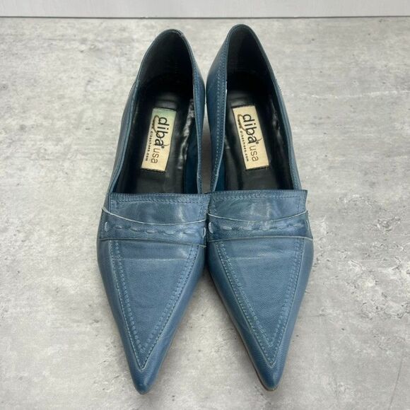 Diba USA Muted Blue Leather Pointed Toe Kitten Heel Loafers Womens Size 5.5M - Picture 3 of 10